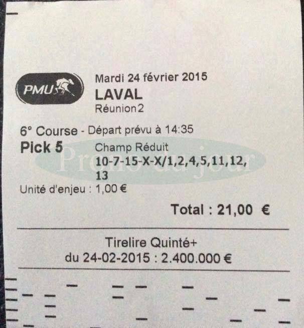 janvier 2015 - Rapport pick 5 à 256,80 €