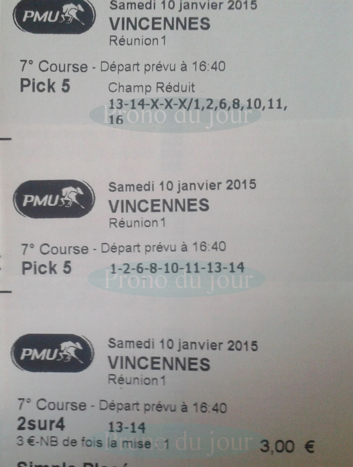 Ticket gagnant pick 5